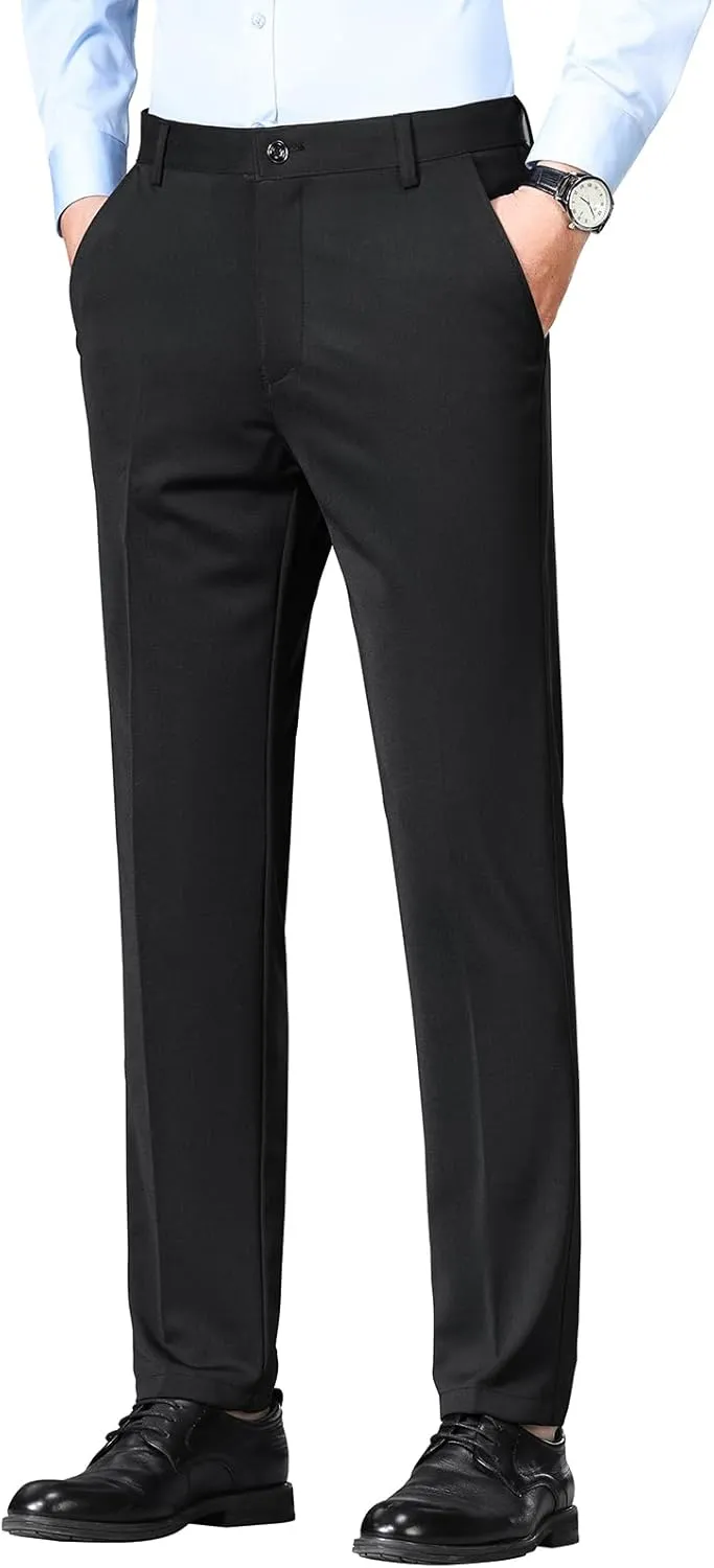 Mylldey Men's Regular Fit Dress Pants Casual Business Flat Front Mens Wrinkle Free Comfort Stretch Pants