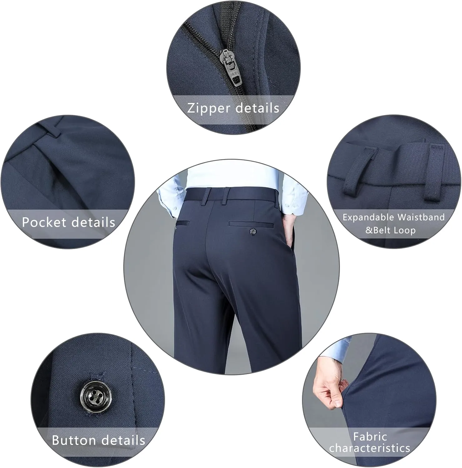 Mylldey Men's Regular Fit Dress Pants Casual Business Flat Front Mens Wrinkle Free Comfort Stretch Pants