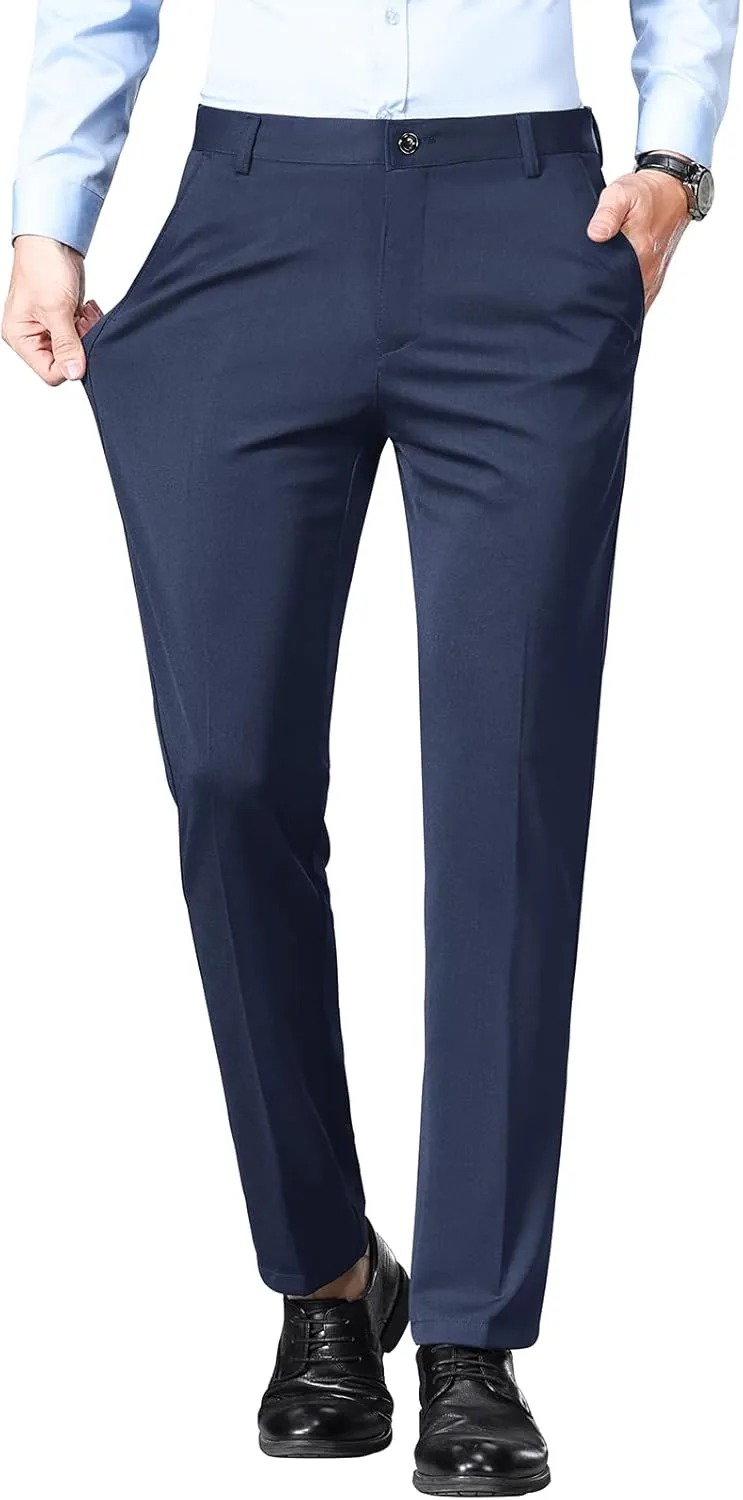 Mylldey Men's Regular Fit Dress Pants Casual Business Flat Front Mens Wrinkle Free Comfort Stretch Pants