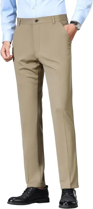 Mylldey Men's Regular Fit Dress Pants Casual Business Flat Front Mens Wrinkle Free Comfort Stretch Pants