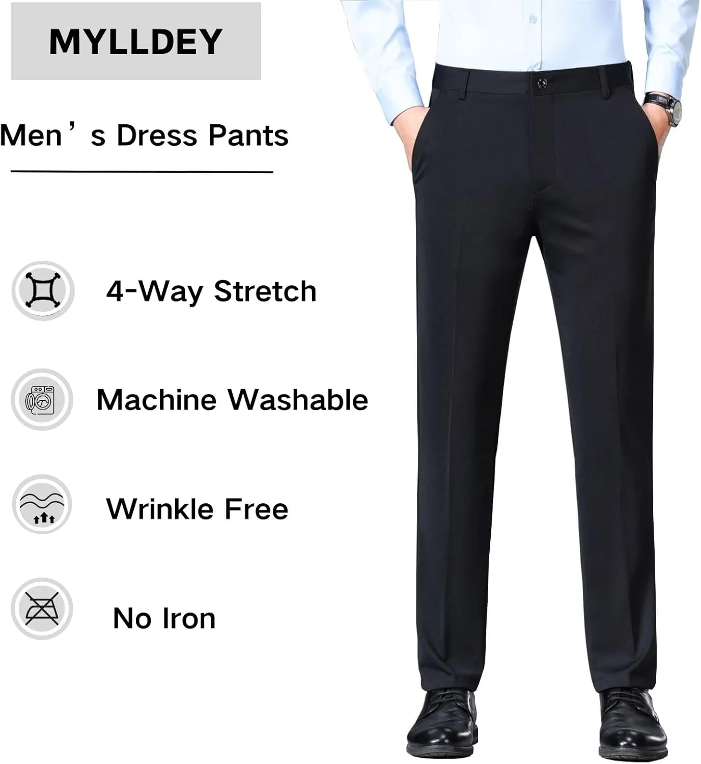 Mylldey Mens Slim Fit Dress Pants Casual Business Flat Front Lightweight Wrinkle Free Comfort Stretch Dress Pants