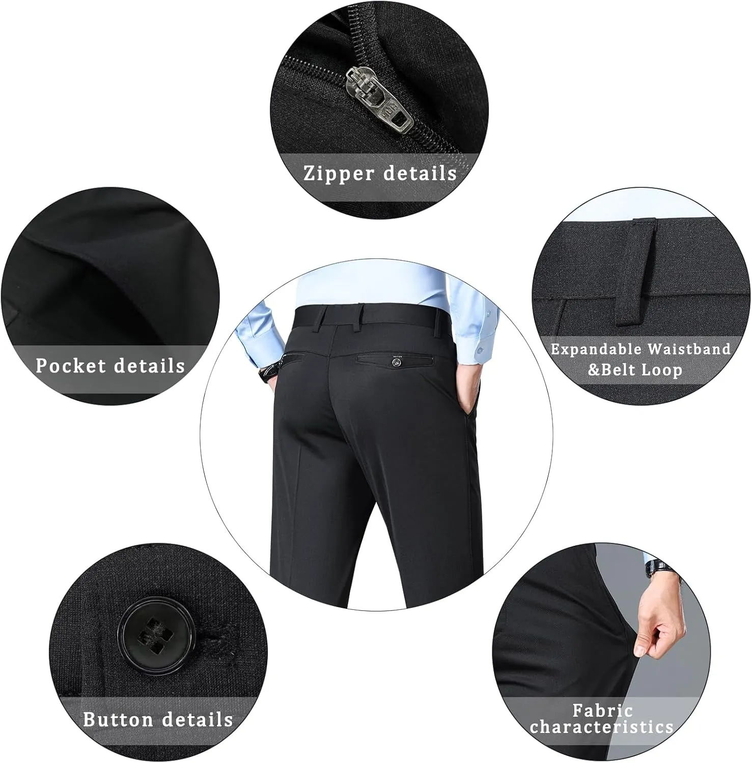 Mylldey Mens Slim Fit Dress Pants Casual Business Flat Front Lightweight Wrinkle Free Comfort Stretch Dress Pants