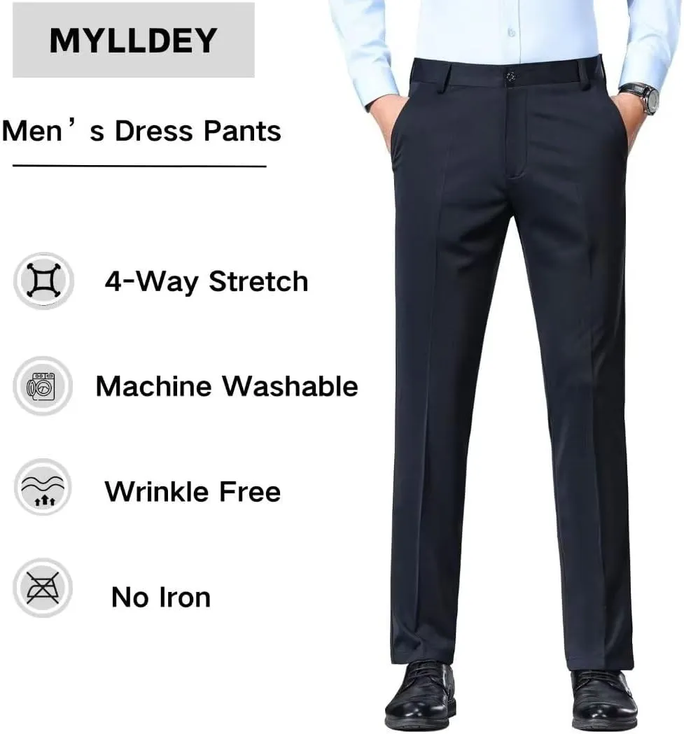 Mylldey Mens Slim Fit Dress Pants Casual Business Flat Front Lightweight Wrinkle Free Comfort Stretch Dress Pants