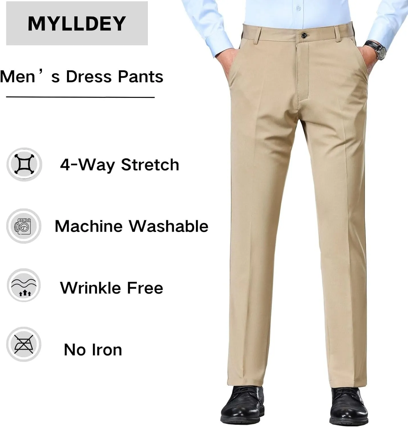 Mylldey Mens Slim Fit Dress Pants Casual Business Flat Front Lightweight Wrinkle Free Comfort Stretch Dress Pants