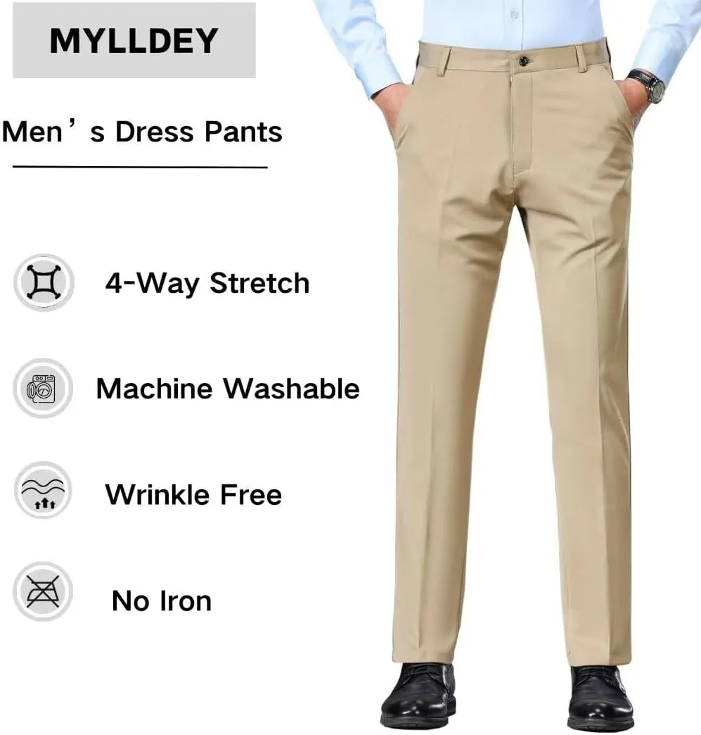 Mylldey Mens Slim Fit Dress Pants Casual Business Flat Front Lightweight Wrinkle Free Comfort Stretch Dress Pants