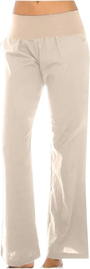 NATHGAM Linen Pants for Women Summer Elastic High Waist with Pockets Straight Palazzo Pants Beach Wide Leg Pant Trousers