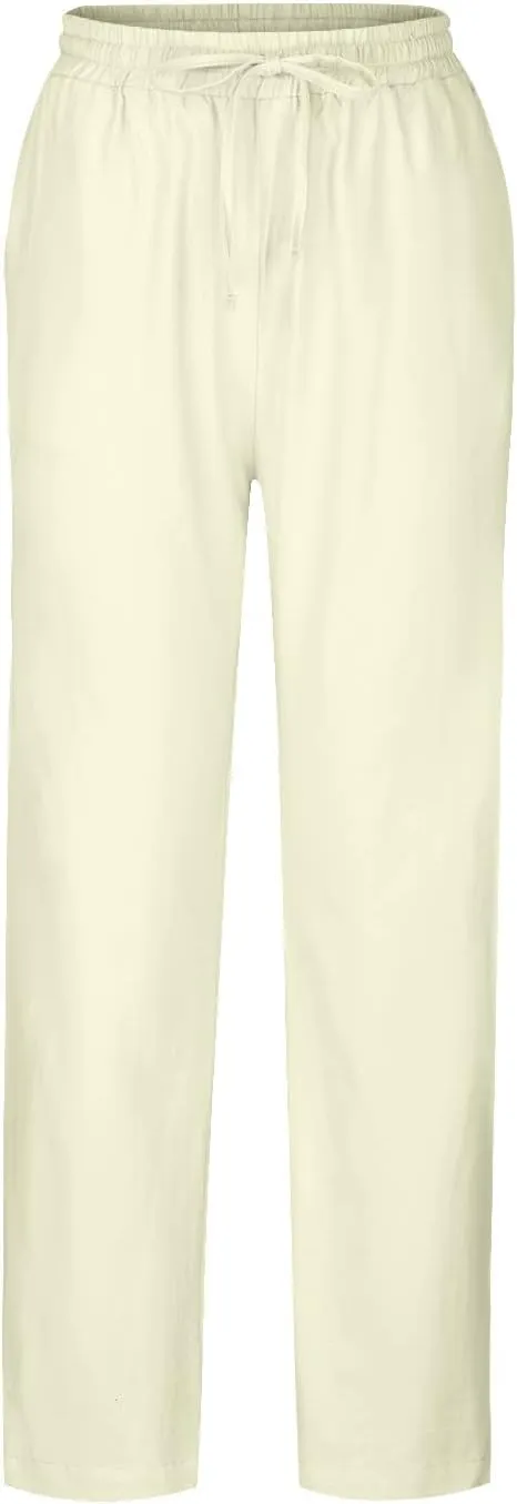 NATHGAM Womens Capri Pants Trendy Solid Color Lounge Palazzo Pants Summer Comfy Linen Loose Cropped Trousers with Pockets
