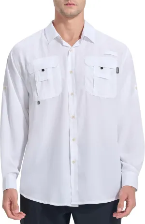 NOMINATE Mens Long Sleeve Fishing Shirts UPF 50  UV Protection Sun Shirts Quick Drying Hiking Lightweight