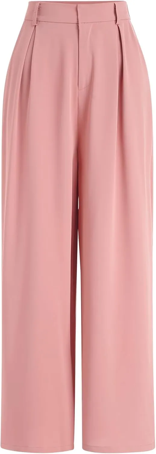 ODIZLI Women Casual Wide Leg Pants Elastic High Waist Dress Pants for Women Straight Trousers Pants