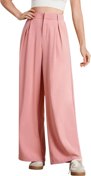 ODIZLI Women Casual Wide Leg Pants Elastic High Waist Dress Pants for Women Straight Trousers Pants