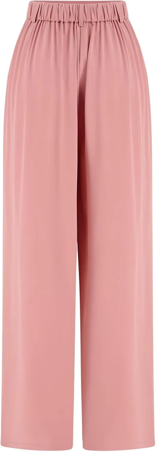 ODIZLI Women Casual Wide Leg Pants Elastic High Waist Dress Pants for Women Straight Trousers Pants