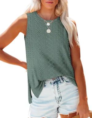 OFEEFAN Womens Tank Tops High Neck Summer Tops Eyelet Sleeveless Shirts Loose Fit 2025
