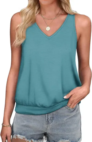 OFEEFAN Womens Tank Tops V Neck Basic Casual Summer Tops Loose Fit Sleeveless Shirts