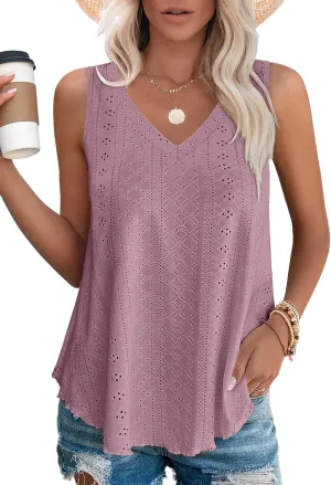 OFEEFAN Womens Tank Tops V Neck Sleeveless Flowy Loose Fit Basic Casual Summer Tops