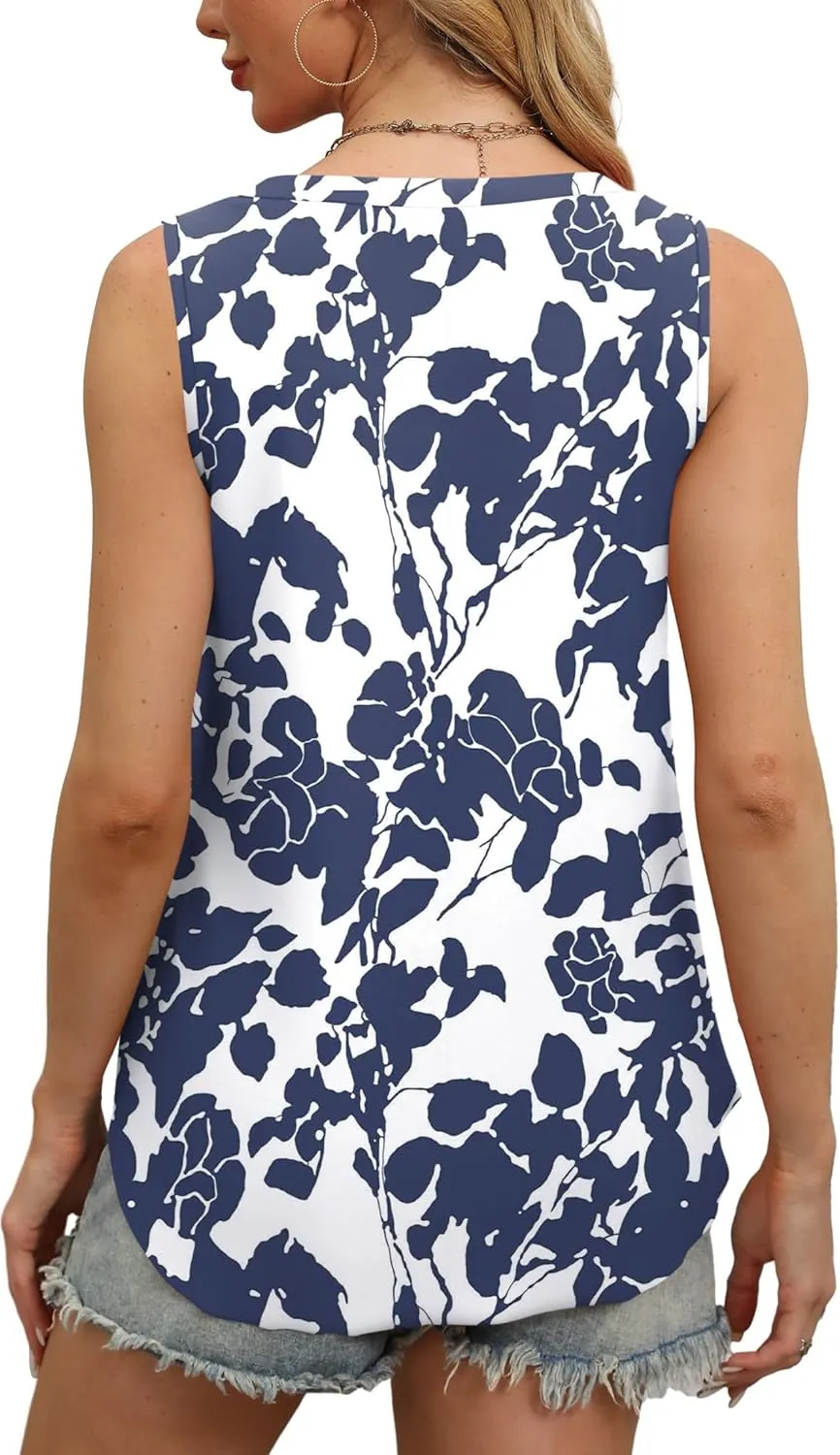 OFEEFAN Womens Tank Tops V Neck Sleeveless Flowy Loose Fit Basic Casual Summer Tops
