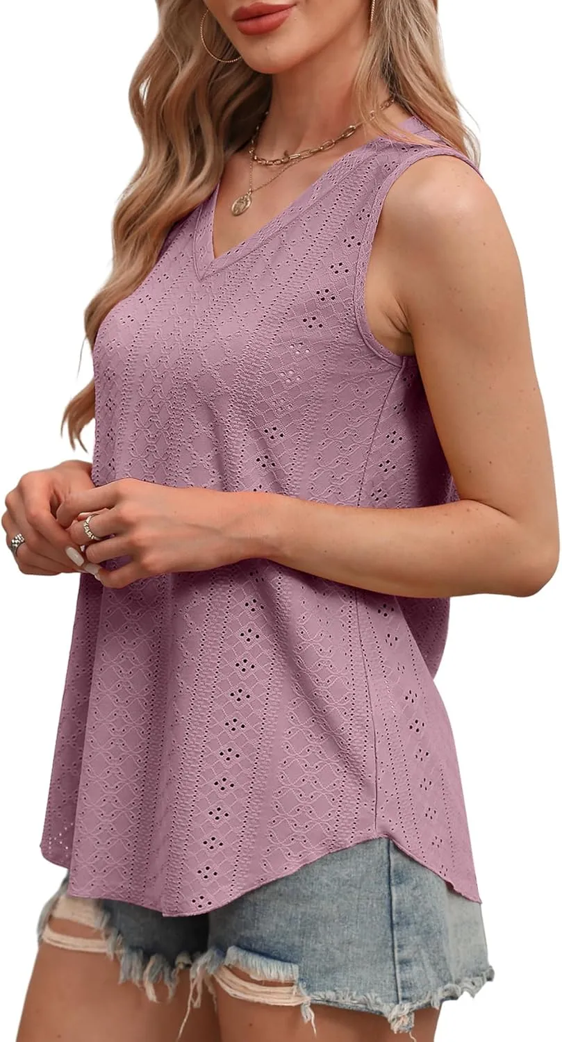 OFEEFAN Womens Tank Tops V Neck Sleeveless Flowy Loose Fit Basic Casual Summer Tops