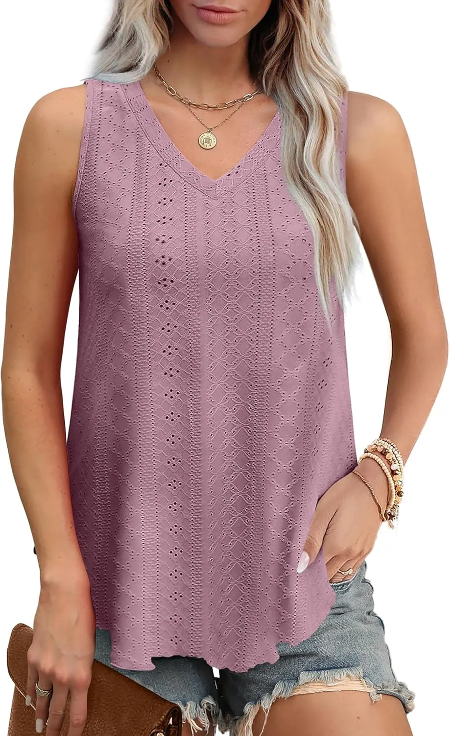 OFEEFAN Womens Tank Tops V Neck Sleeveless Flowy Loose Fit Basic Casual Summer Tops