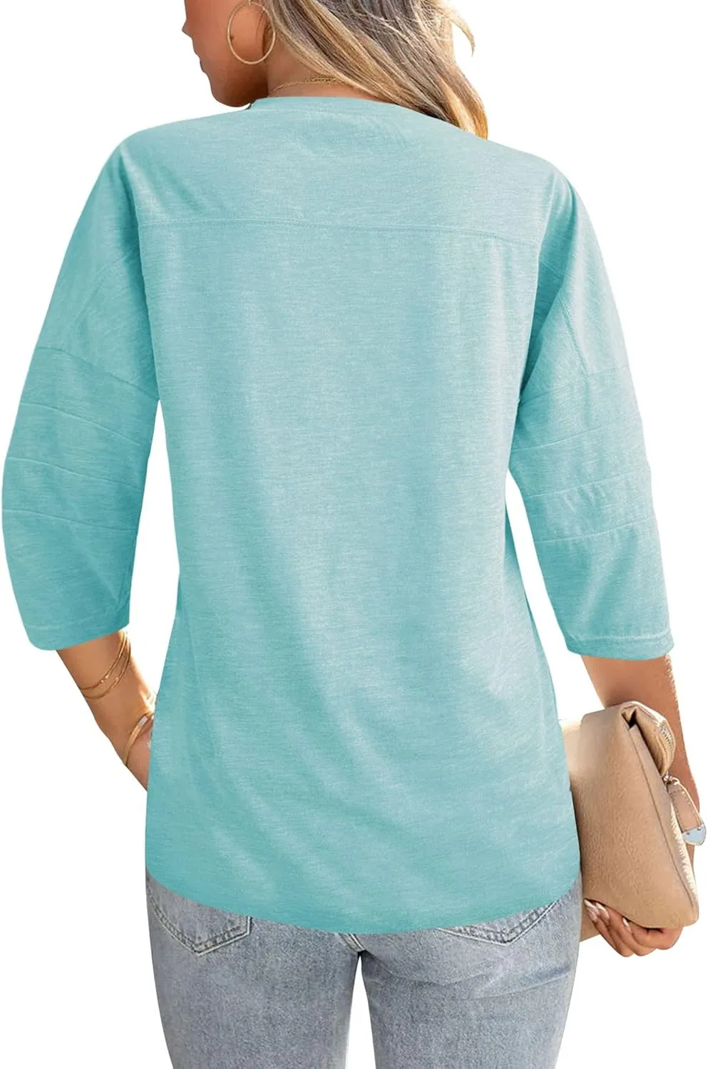 Orchidays Womens Crew Neck 3/4 Sleeve Basic T-Shirts Solid Loose Cute Tunic Top Blouses