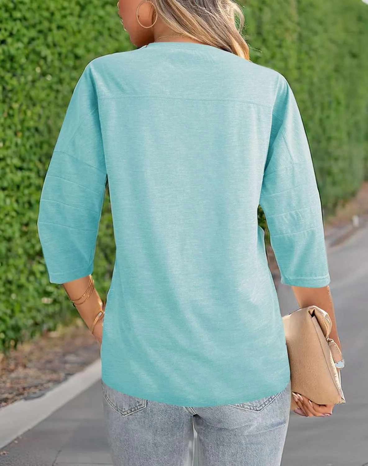 Orchidays Womens Crew Neck 3/4 Sleeve Basic T-Shirts Solid Loose Cute Tunic Top Blouses
