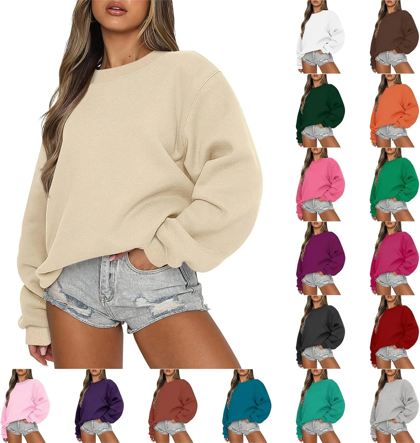 Oversized Crewneck Sweatshirts Women Long Sleeve Fleece Pullover Tops Fall Y2k Sweater Cute Hoodies for Teen Girls
