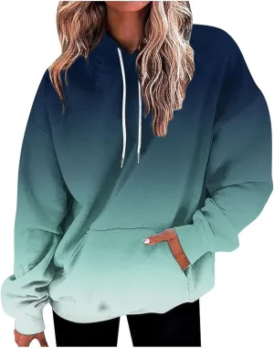 Oversized Hoodies for Women Loose Fit Gradient Pullover Sweatshirt Casual Blouses with Pockets Trendy Preppy Clothes