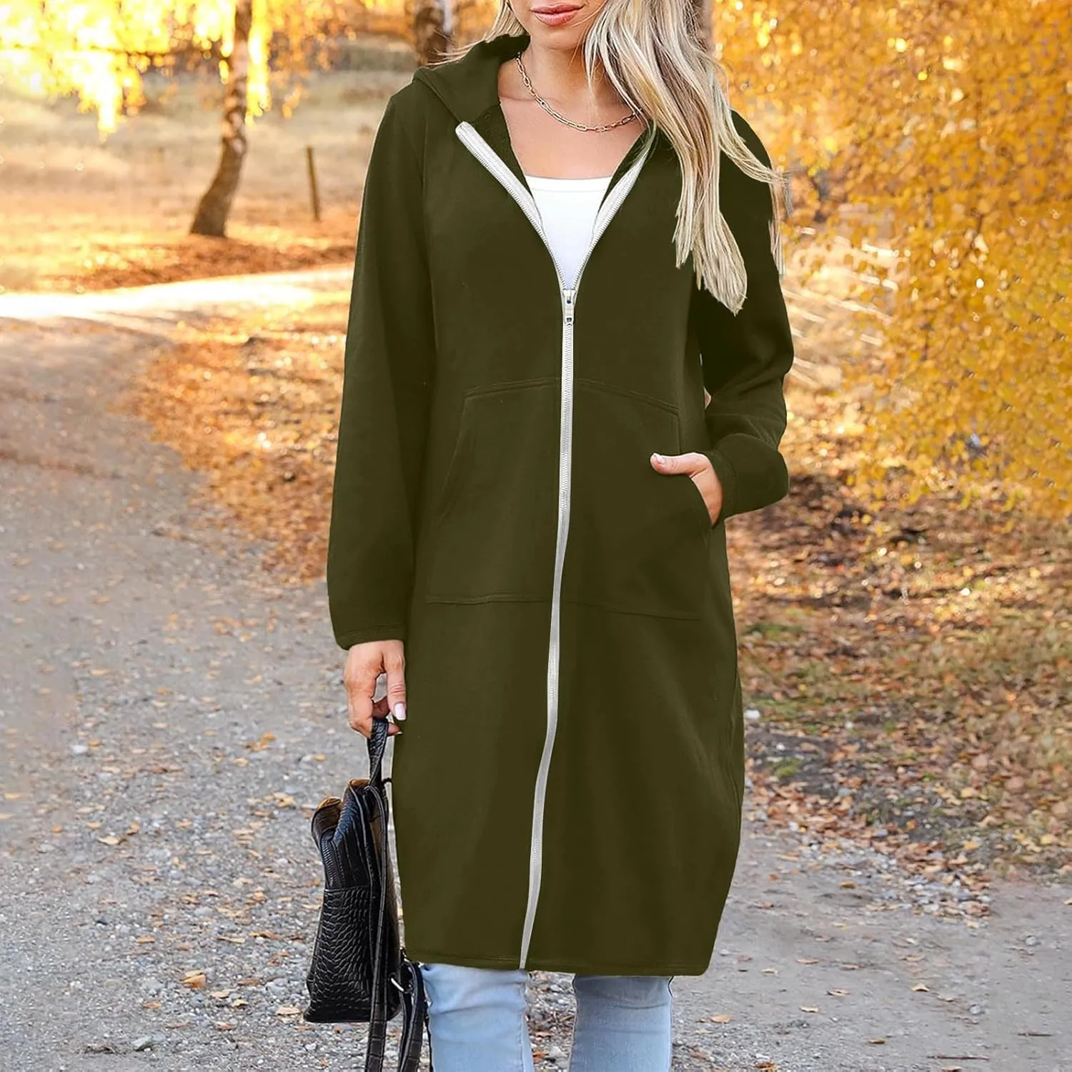 Oversized Hoodies for Women Zip Up Knee Length Tunic Sweatshirts Casual Long Sleeve Hooded Jackets With Pockets
