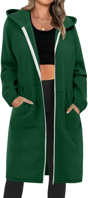 Oversized Hoodies for Women Zip Up Knee Length Tunic Sweatshirts Casual Long Sleeve Hooded Jackets With Pockets