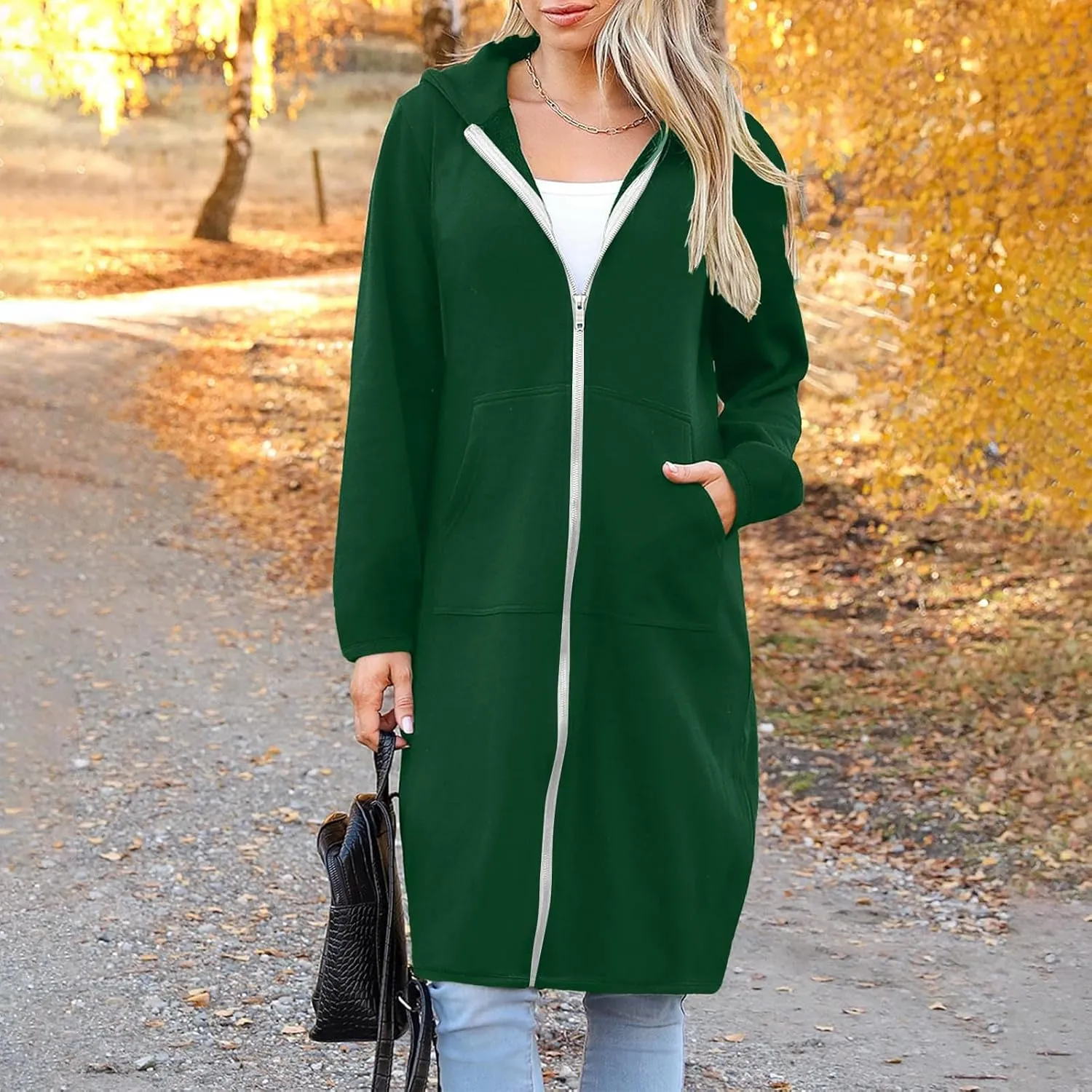 Oversized Hoodies for Women Zip Up Knee Length Tunic Sweatshirts Casual Long Sleeve Hooded Jackets With Pockets