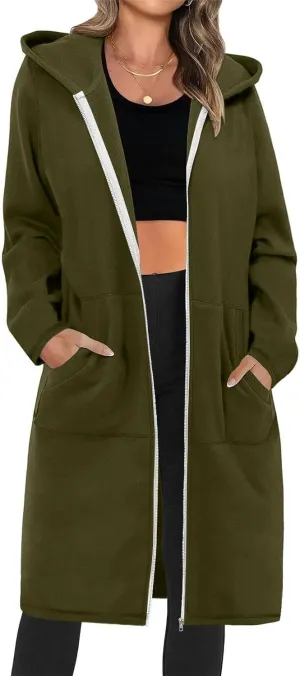 Oversized Hoodies for Women Zip Up Knee Length Tunic Sweatshirts Casual Long Sleeve Hooded Jackets With Pockets