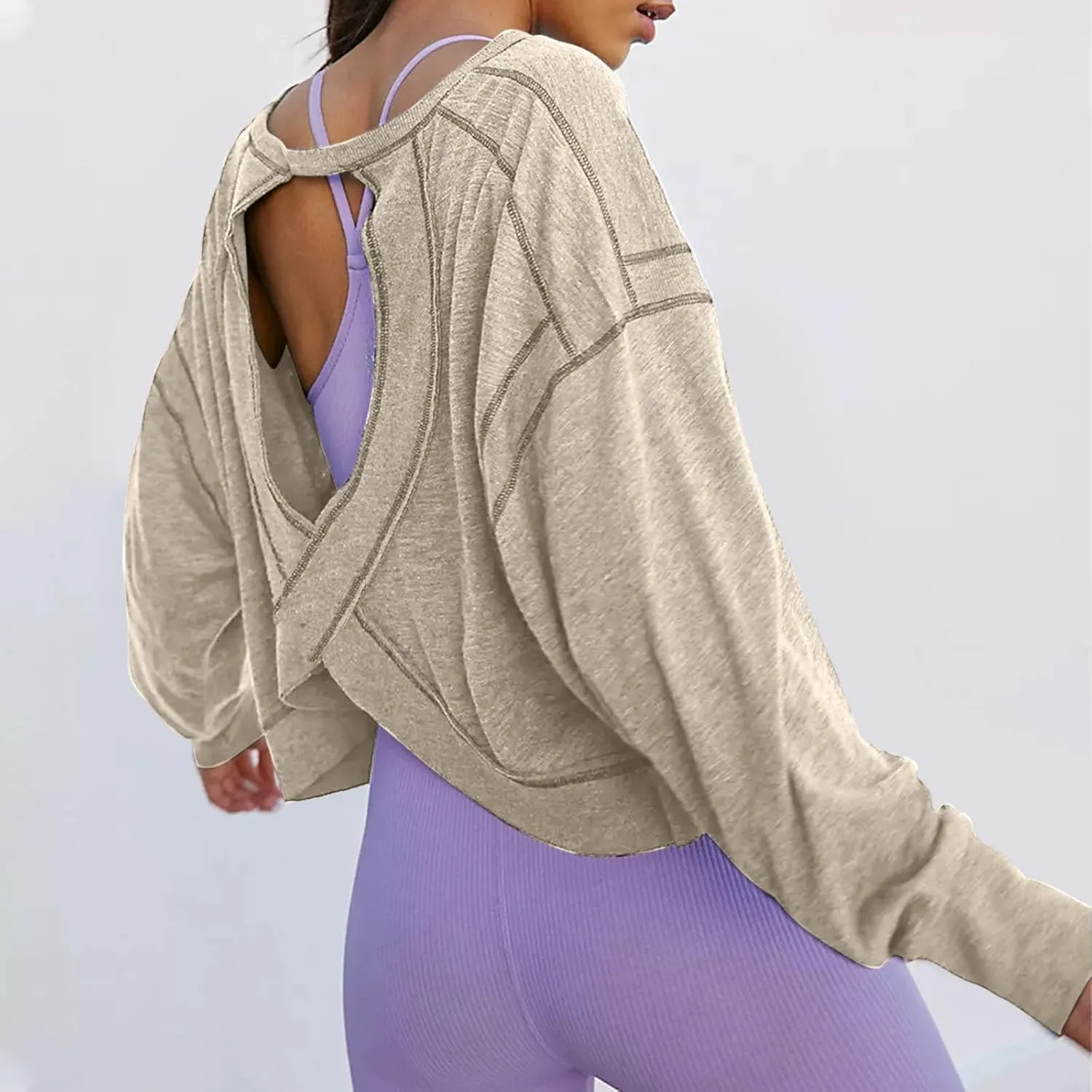 Oversized Sweatshirt for Women Crewneck Long Sleeve Tops Open Back Cross Hem Loose Fall Hoodie Casual Pullover