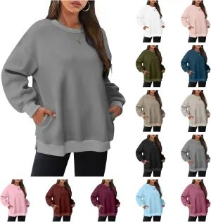 Oversized Sweatshirts for Women 2024 Trendy Long Sleeve Crewneck Tops Fall Sweaters Pullover Sweatshirt with Pockets