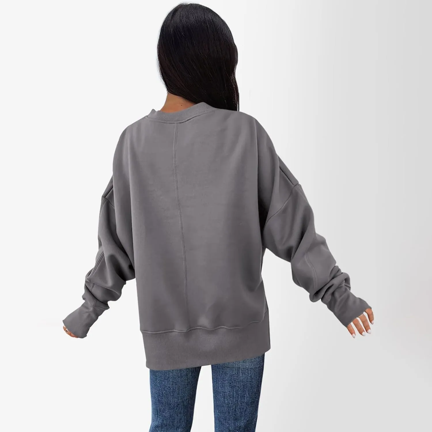 Oversized Sweatshirts for Women Loose Fit Long Sleeve Crew Neck Sweatshirts Casual Split Hem Thumb Hole Pullover