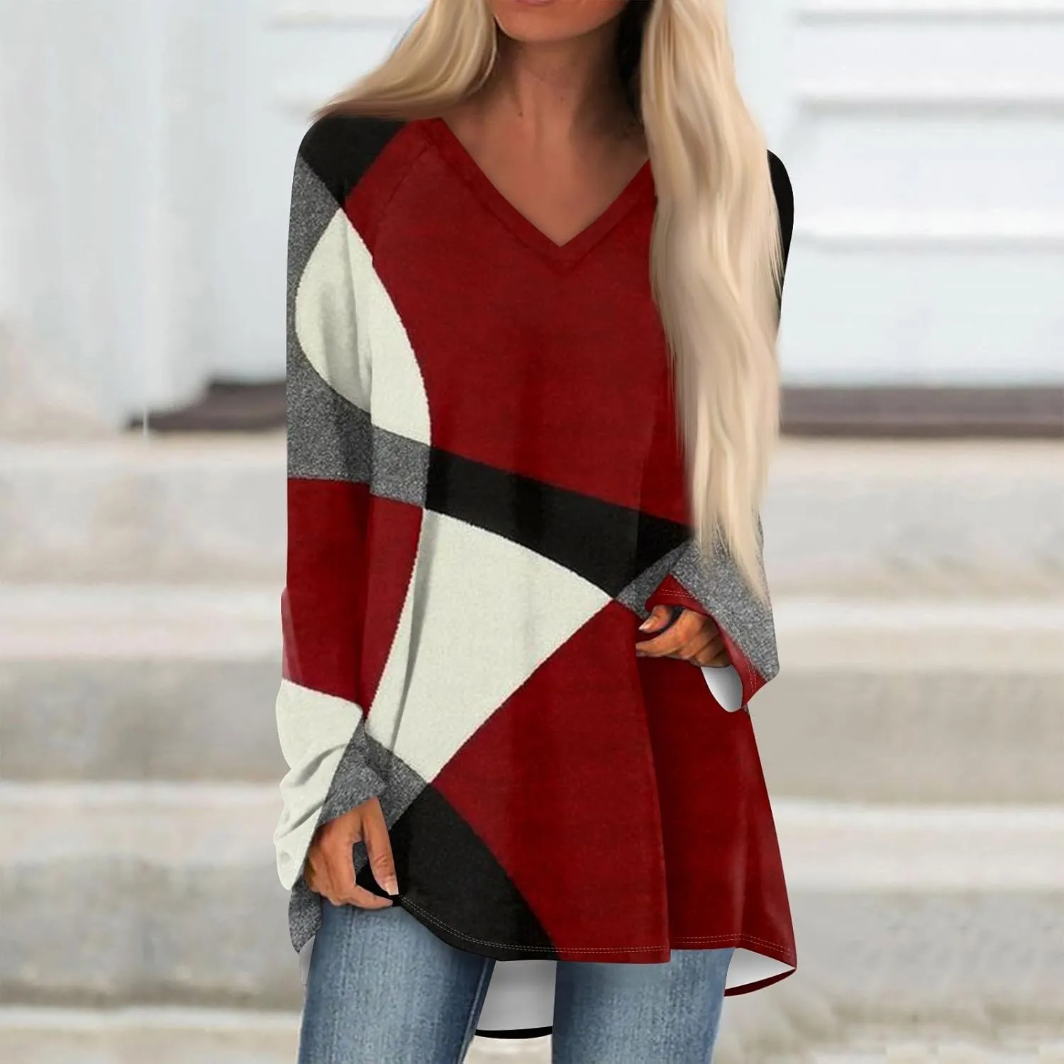 Oversized Tshirts for Women Long Sleeve Womens Tops Dressy Casual Fall V Neck Tunic Tops, Small-8X-Large