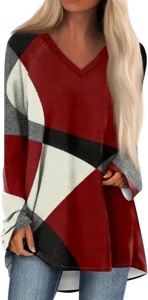 Oversized Tshirts for Women Long Sleeve Womens Tops Dressy Casual Fall V Neck Tunic Tops, Small-8X-Large