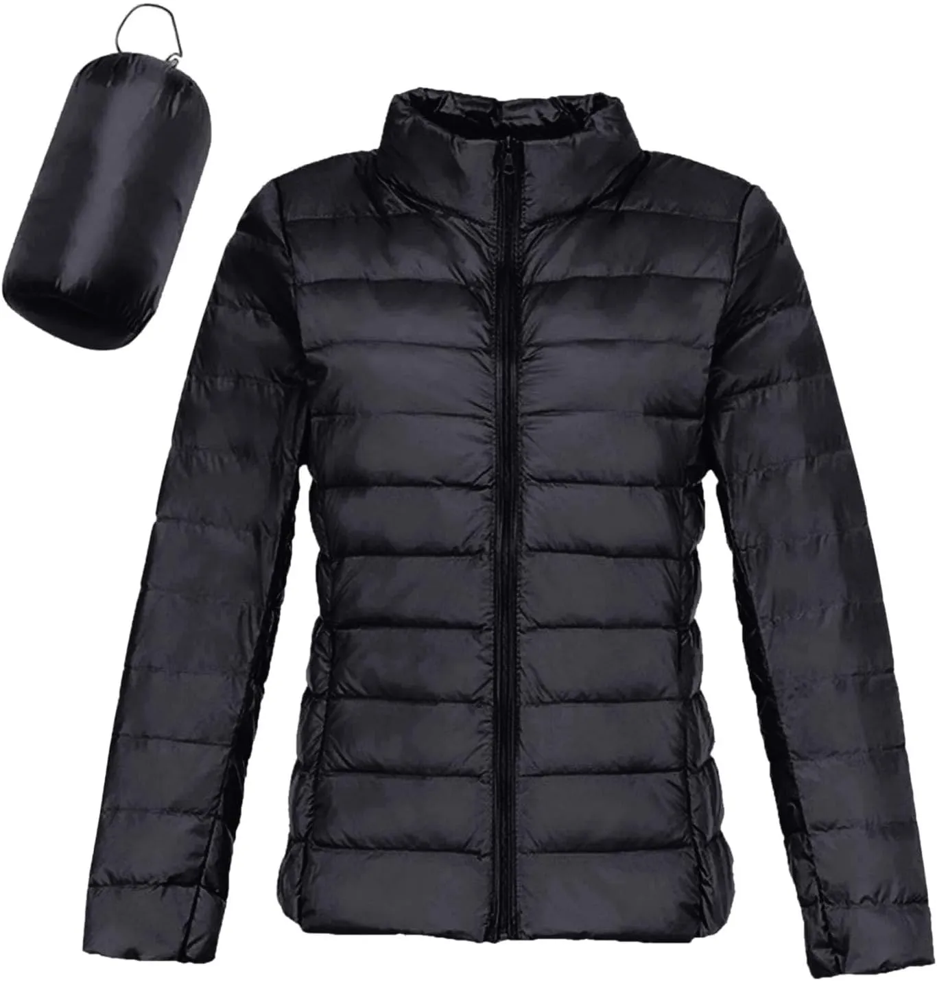 Packable Down Jacket Women Lightweight Full Zip Puffer Jackets Casual Warm Stand Collar Quilted Winter Coat with Hood