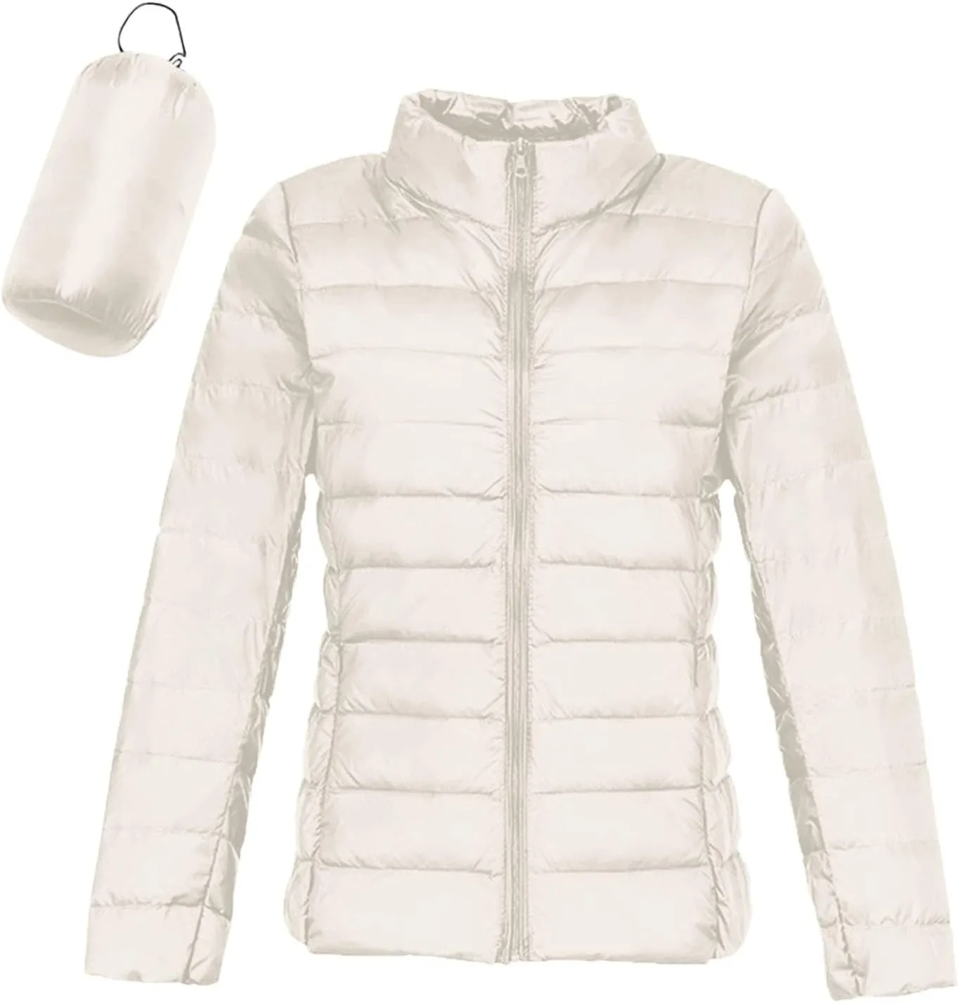 Packable Down Jacket Women Lightweight Full Zip Puffer Jackets Casual Warm Stand Collar Quilted Winter Coat with Hood