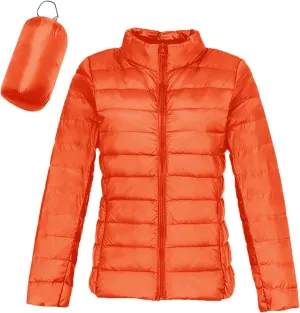 Packable Down Jacket Women Lightweight Full Zip Puffer Jackets Casual Warm Stand Collar Quilted Winter Coat with Hood