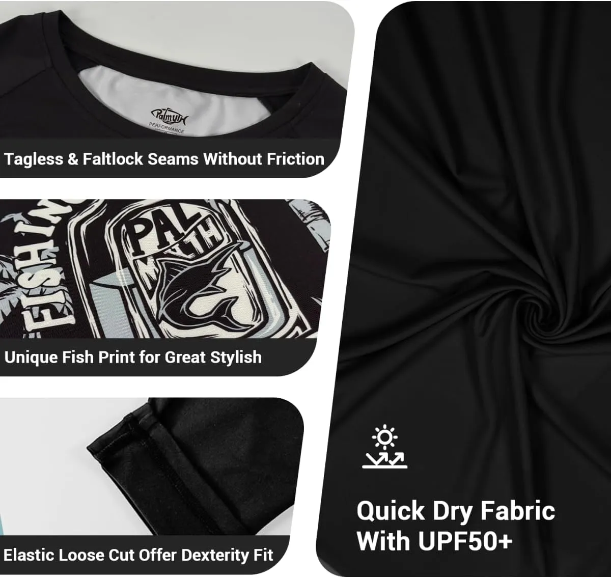 Palmyth Mens Fishing Shirts Sun Protection T-Shirts UV UPF 50  Long Sleeve Rash Guard Tee