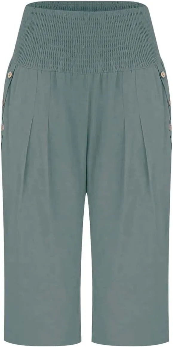 Pants for Women, Capri Pants Tummy Control with Pockets High Waist Wide