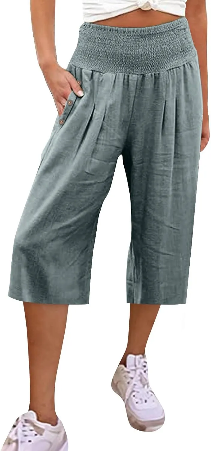 Pants for Women, Capri Pants Tummy Control with Pockets High Waist Wide