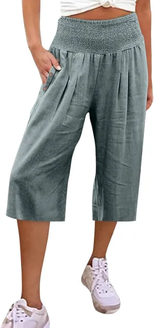 Pants for Women, Capri Pants Tummy Control with Pockets High Waist Wide
