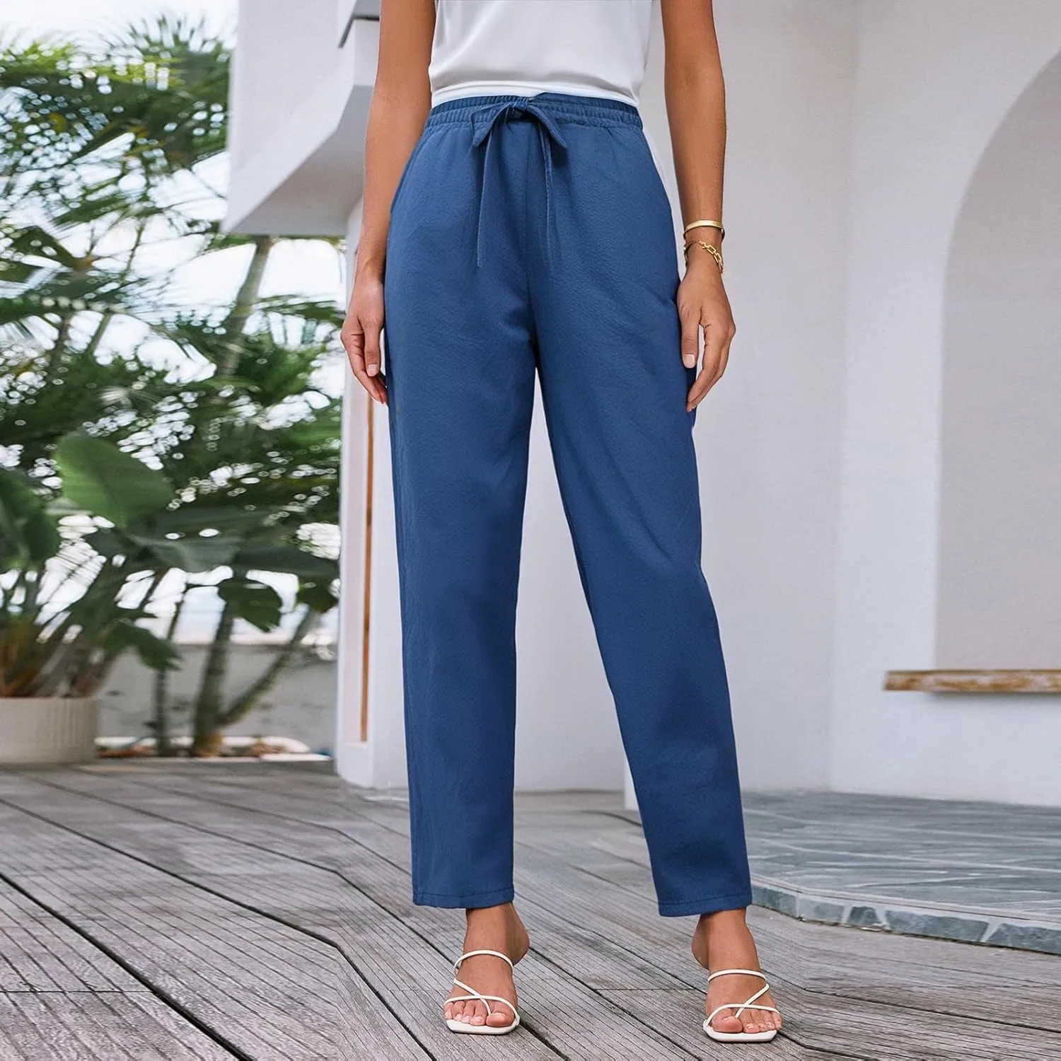 Pants for Women, Pants Women Casual Peasant Linen Straight Leg Cotton Plus