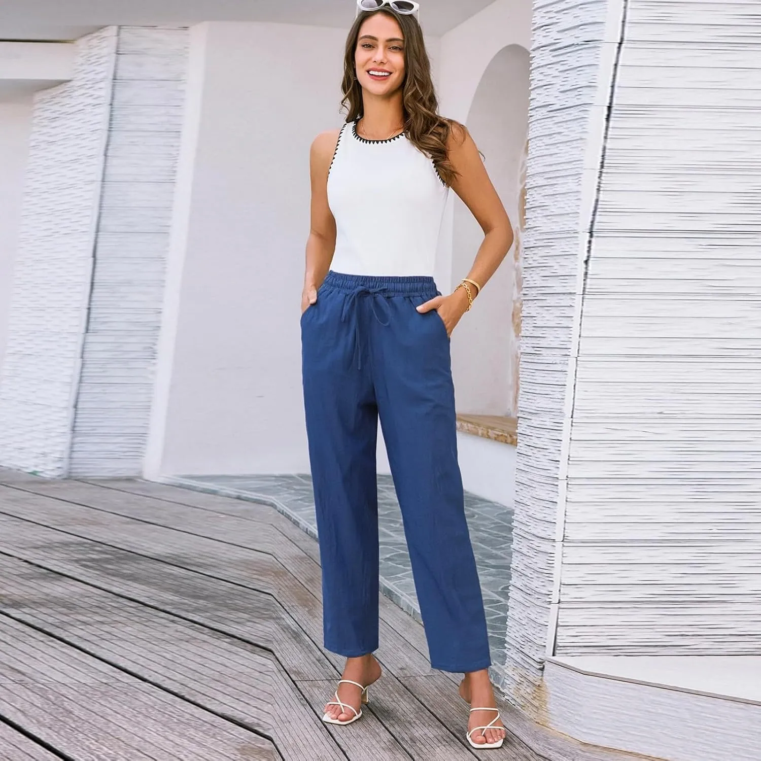 Pants for Women, Pants Women Casual Peasant Linen Straight Leg Cotton Plus