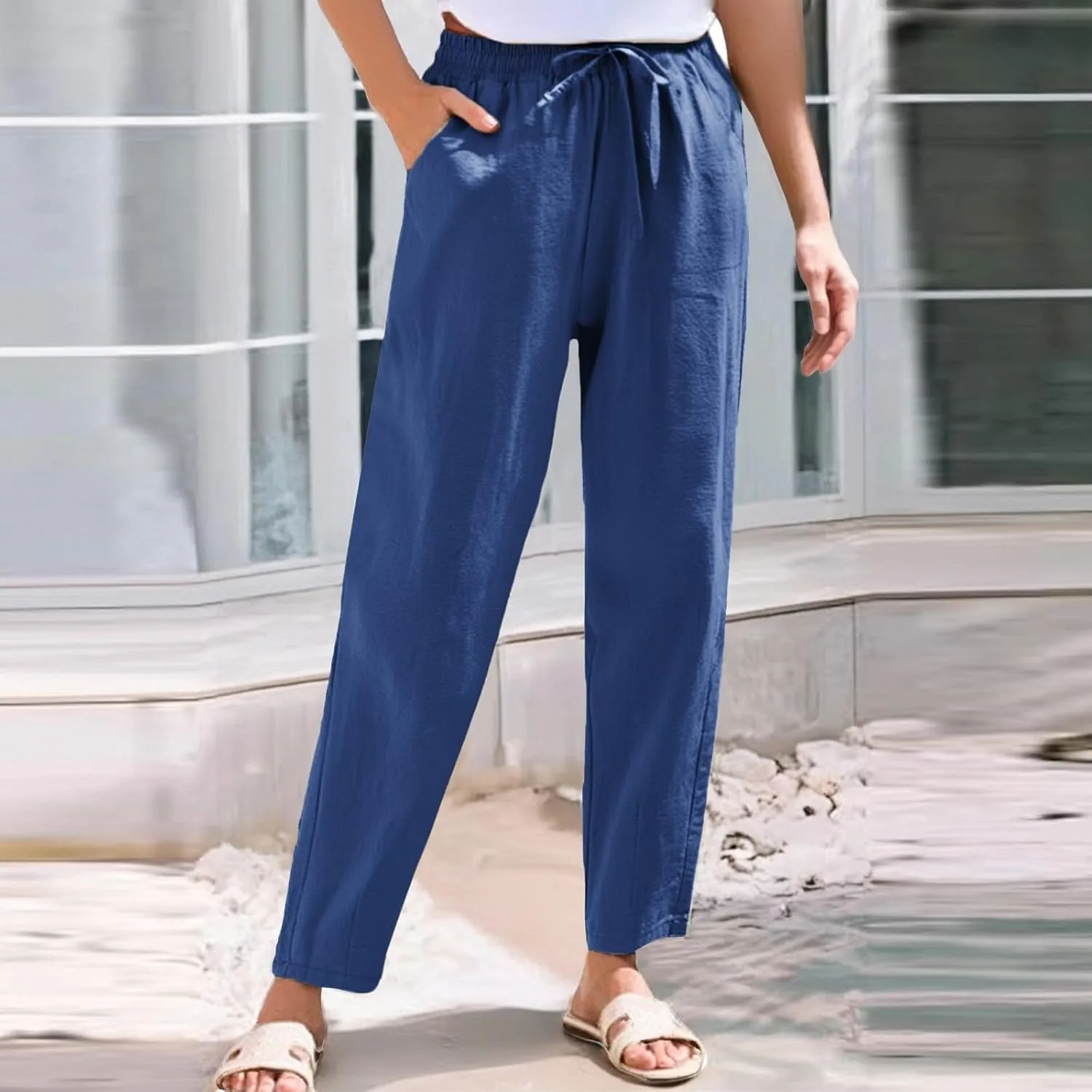 Pants for Women, Pants Women Casual Peasant Linen Straight Leg Cotton Plus