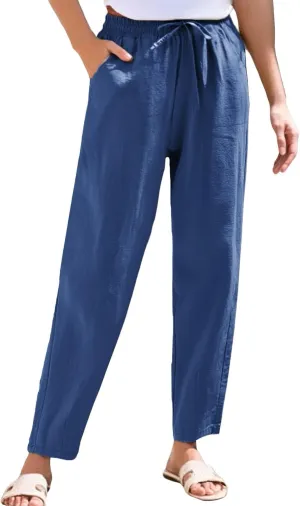 Pants for Women, Pants Women Casual Peasant Linen Straight Leg Cotton Plus
