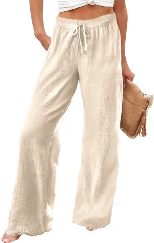 Pants for Women, Wide Leg Straight High Waisted Linen Pants Summer Casual