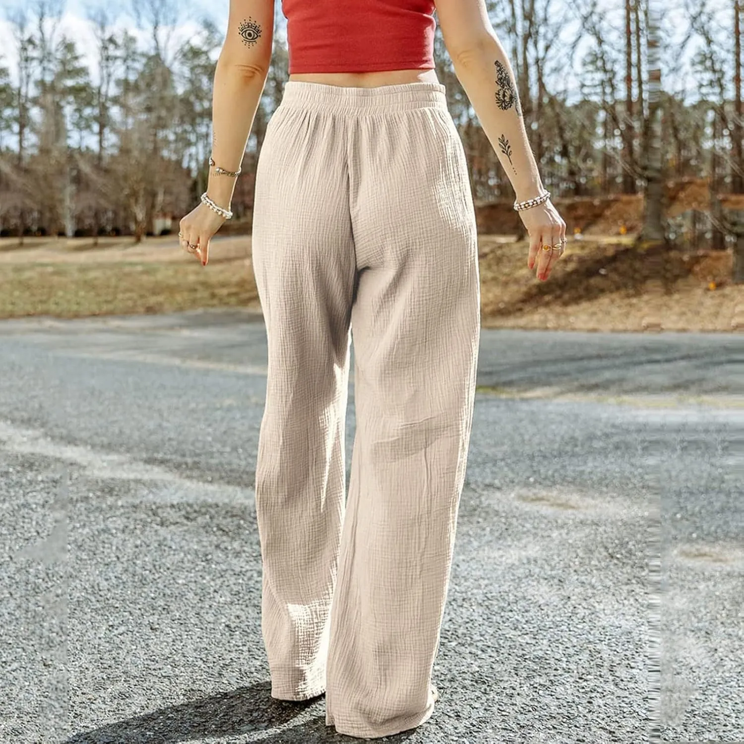 Pants for Women, Wide Leg Straight High Waisted Linen Pants Summer Casual