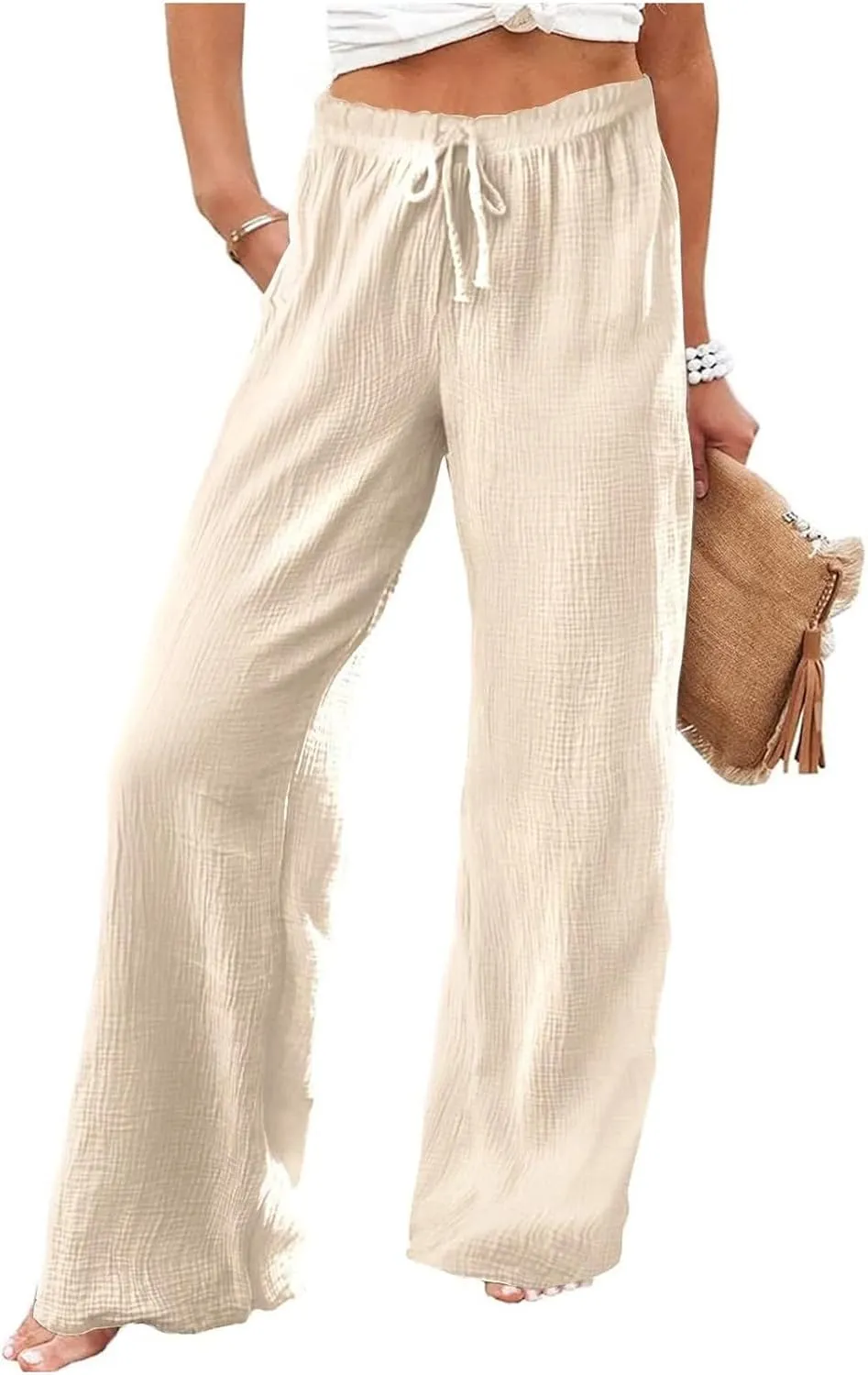 Pants for Women, Wide Leg Straight High Waisted Linen Pants Summer Casual