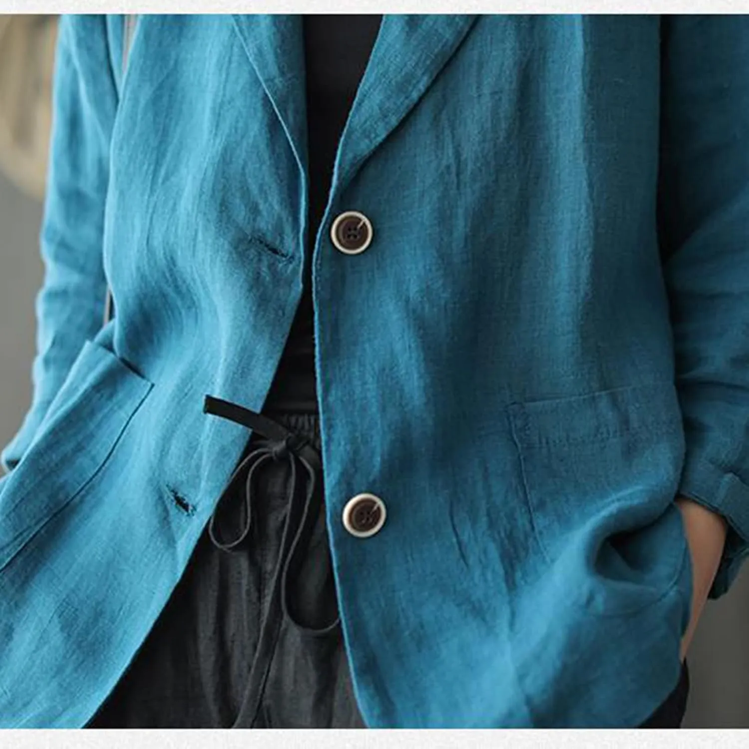 PEHMEA Women's Linen Blazer Jackets 2 Button Thin Leisure Suit Coat Office Work Linen Jacket Suit