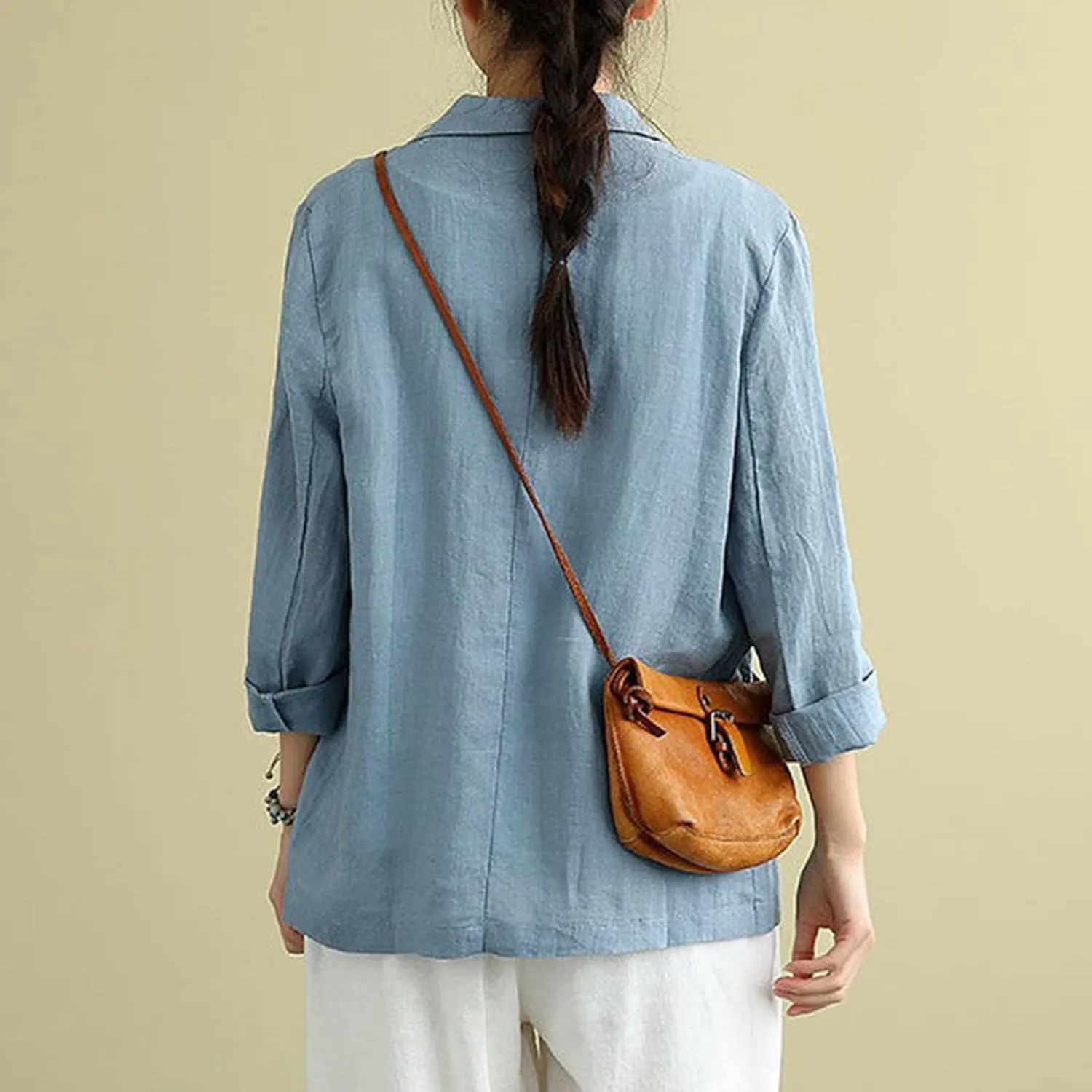 PEHMEA Women's Linen Blazer Jackets 2 Button Thin Leisure Suit Coat Office Work Linen Jacket Suit
